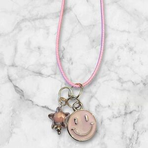 Pink and Gold Smiley Star Cord Necklace